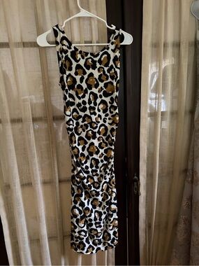 Norma Kamali Sleeveless Leopard-Print Midi Dress in Black, White & Brown